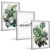 BILDER SET 3er Set - 40x60 cm Silberner Rahmen - Pflanzen mit der Aufschrift „Sweet Home“ - Silberfarben, Kunststoff (40/60cm) - TULUP