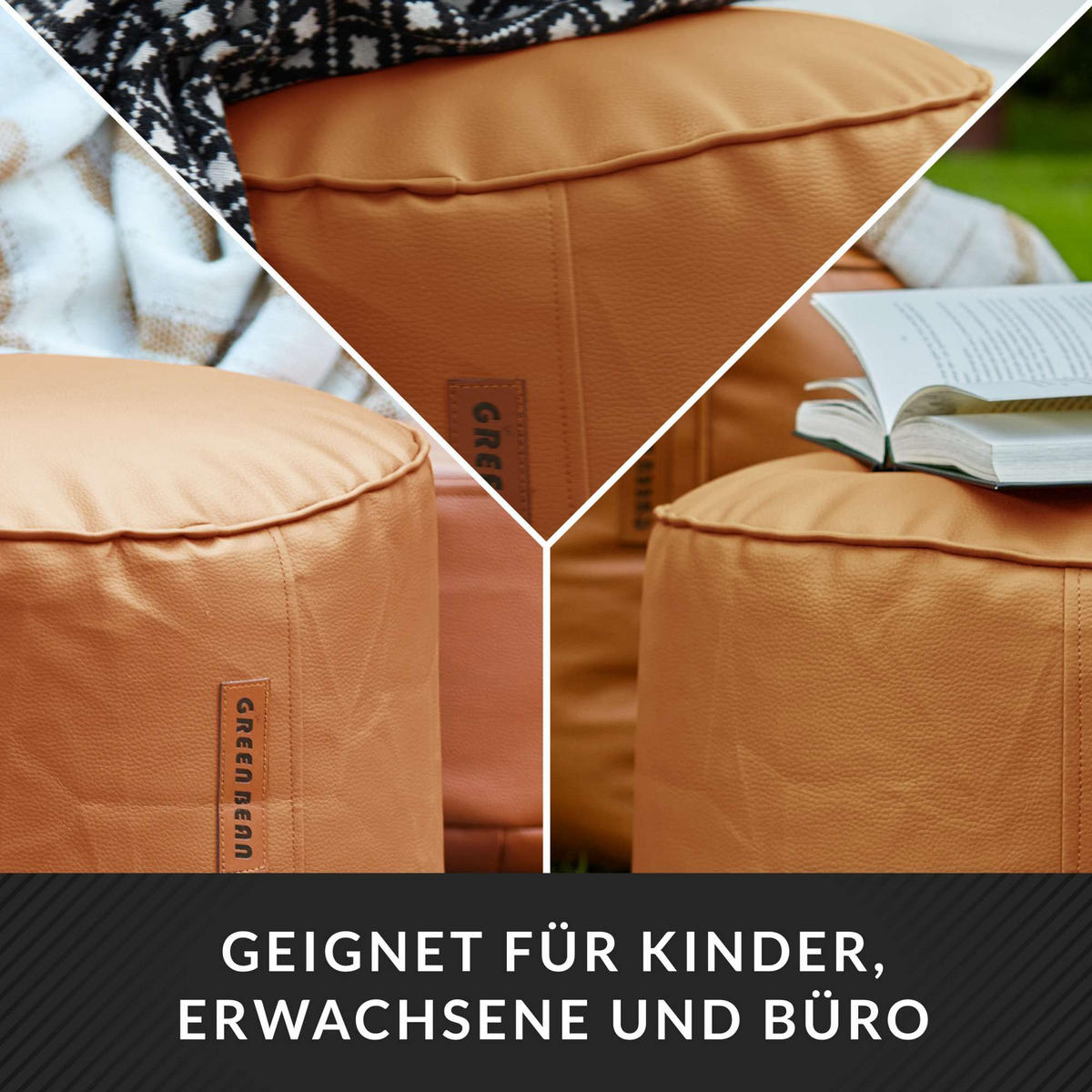 SITZSACK-HOCKER 43x30cm - KUNSTLEDER - Cognac, Textil (43/30/30cm) - Green Bean