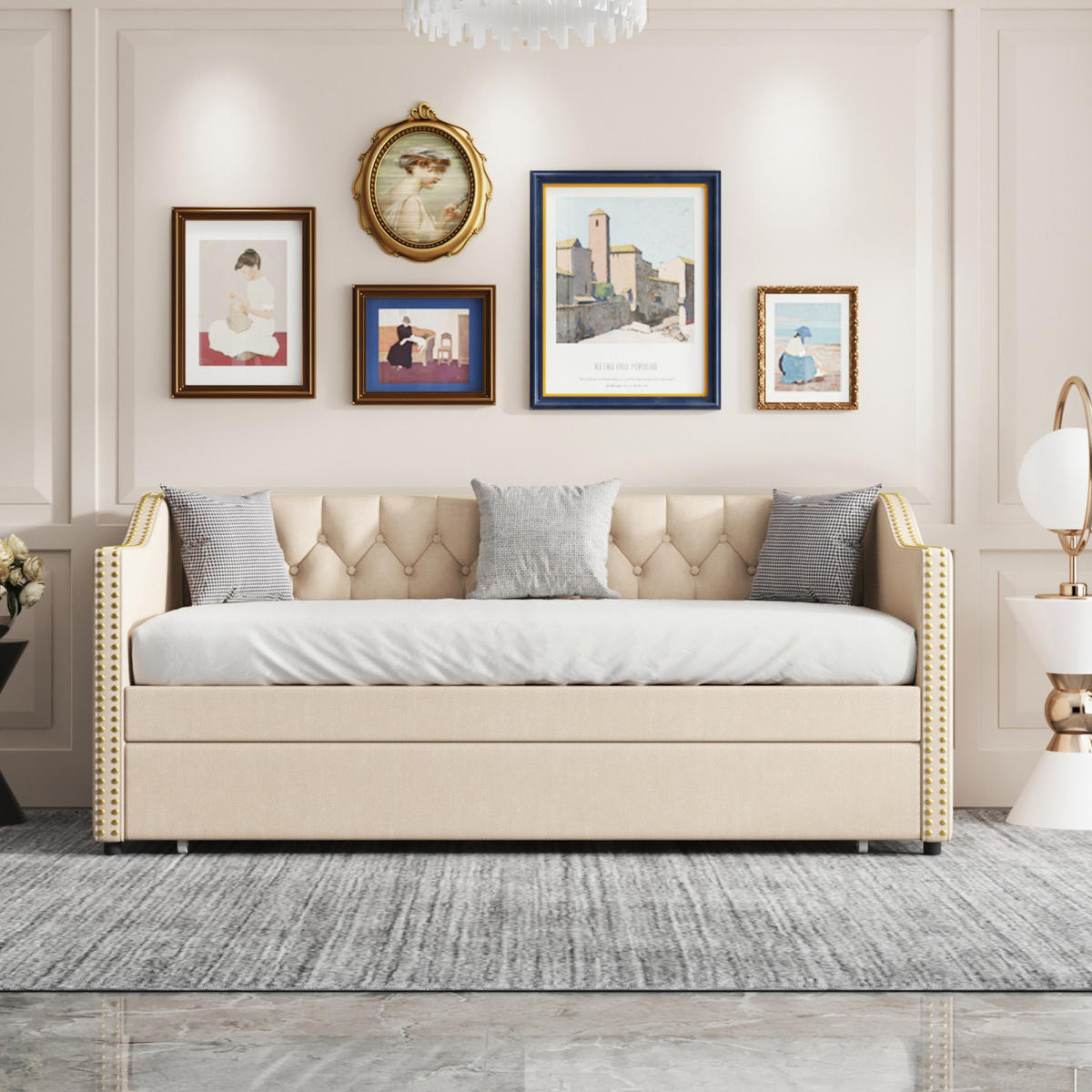 SCHLAFSOFA 90x200 cm ausziehbar, Leinen, Grau - Grau, Holz (90/200cm)
