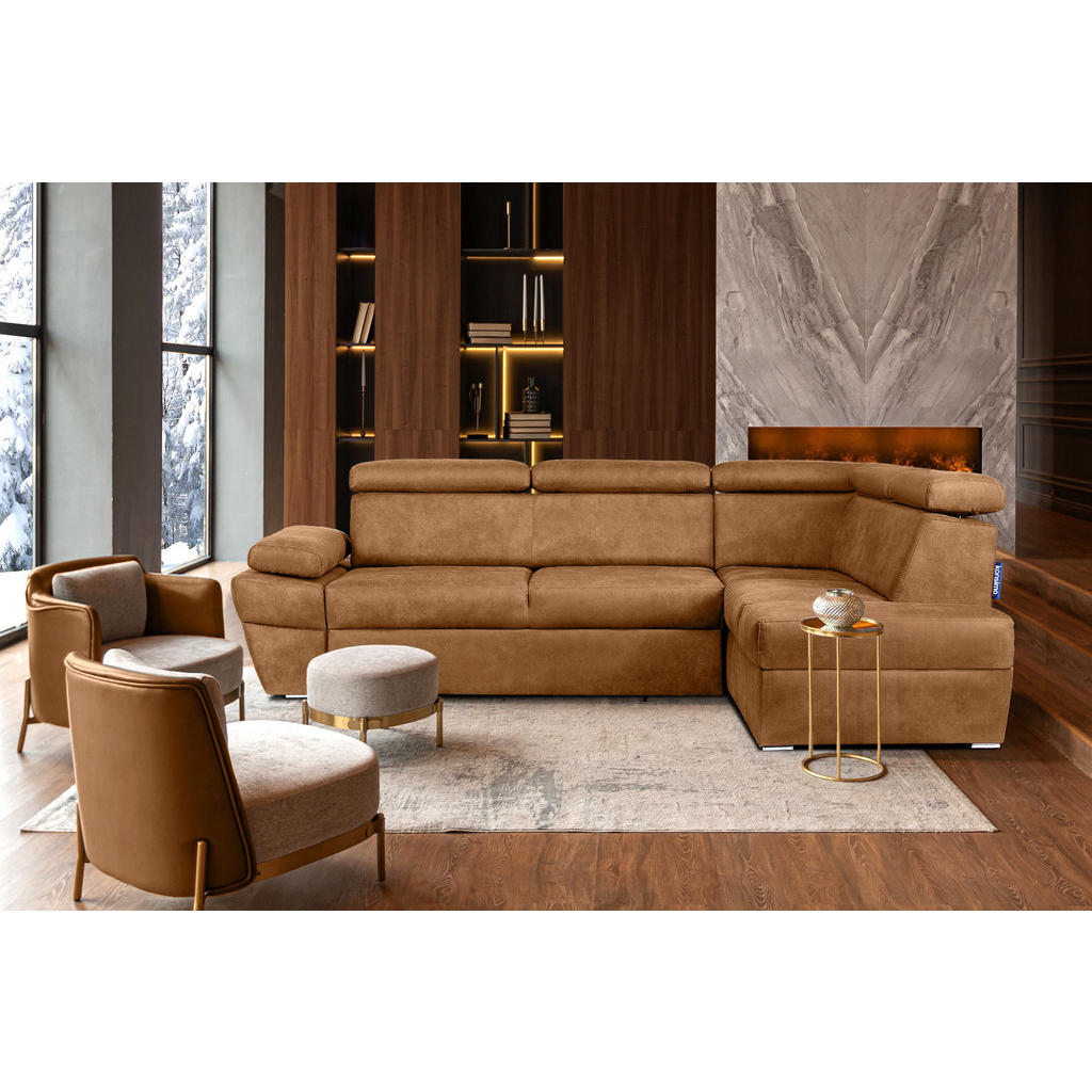 Thumbnail - Konsimo® Schlafecksofa, Orange, Textil, L-Form,L-Form, 270x190 cm, Hergestellt in Europa, Wohnzimmer, Sofas & Couches, W...