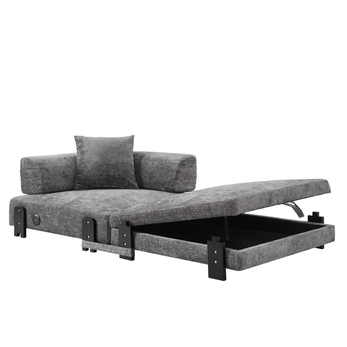 SCHLAFSOFA 2-in-1 mit USB- und Type-C-Anschluss, Stauraum und Seitentaschen, Dunkelgrau - Dunkelgrau, Textil (84/48/170.5cm) - Redom