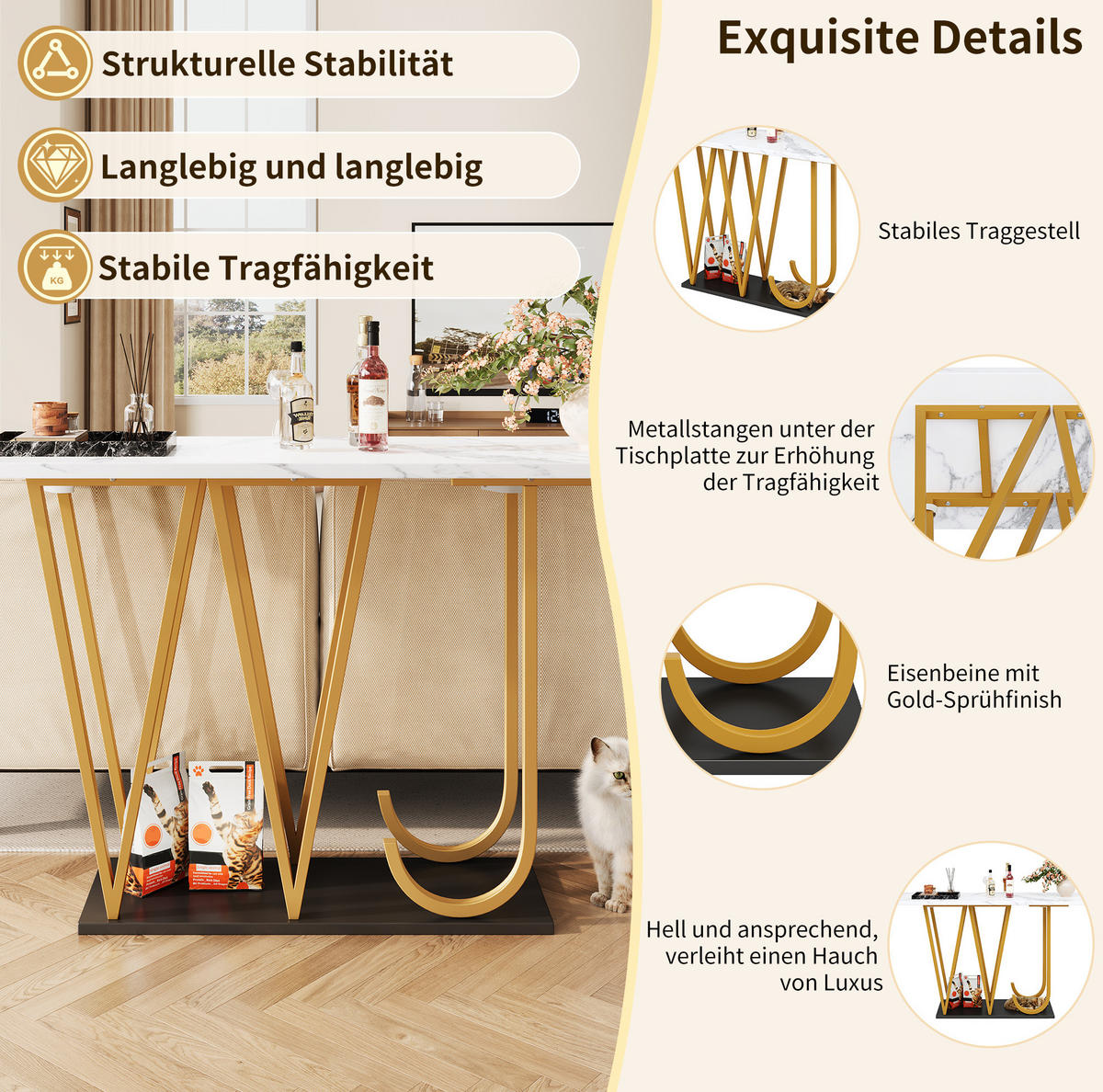 BEISTELLTISCH 120/80/29,5 cm Weiß aus MDF und Metall mit Stauraum - Weiß, Holzwerkstoff (120/29.5/80cm) - OKMYHOME