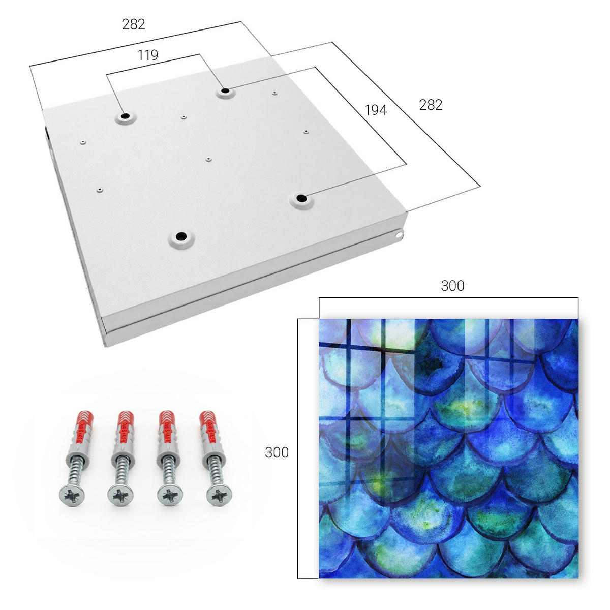 SCHLÜSSELBOX Weiß 30x30 cm – Türöffnung nach rechts - Blaue Schuppen - Blau, Metall (30/30/5cm) - TULUP