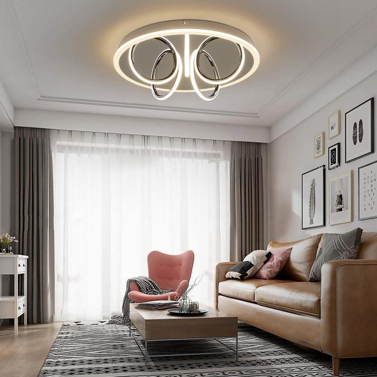 DECKENLEUCHTE Persephonara 43/43/12.5 cm - Silberfarben, Metall (43/43/12.5cm) - ZMH