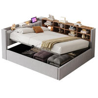 POLSTERBETT Schlafsofa aus Samt 140x200 cm Hellgrau mit hydraulischem Stauraum, Nachtlicht und USB-/Typ-C-Anschlüssen - Hellgrau, Textil (140/200cm) - Modfu