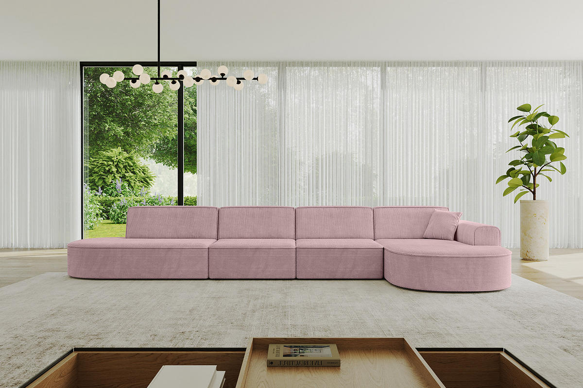 ECKSOFA Ottomane Rechts MARI-L3 - 402x163x73,5 cm Rosa Cord - Schwarz/Rosa, Holzwerkstoff/Kunststoff (402/163cm) - ALTDECOR