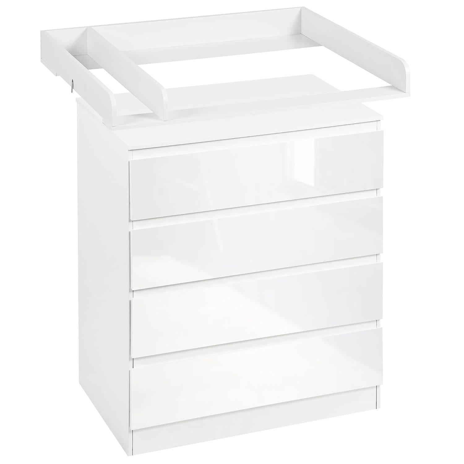 WICKELKOMMODE mit abnehmbarer Wickelsatz, mit 4 Schubladen - Weiß Hochglanz, Holzwerkstoff (80/100.5/47.8cm) - Woltu