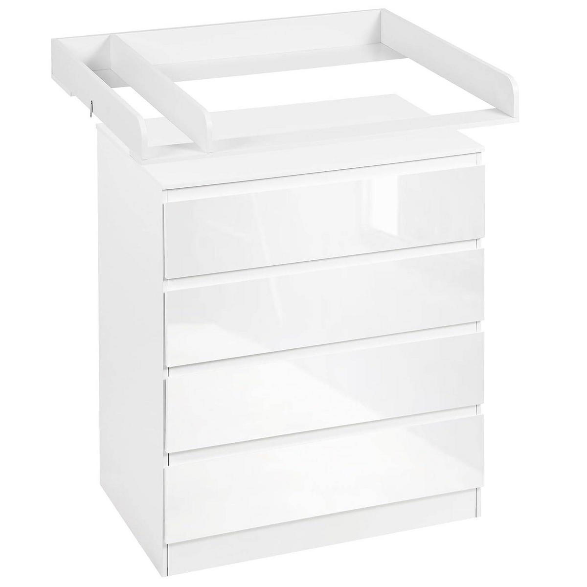 WICKELKOMMODE mit abnehmbarer Wickelsatz, mit 4 Schubladen - Weiß Hochglanz, Holzwerkstoff (80/100.5/47.8cm) - Woltu