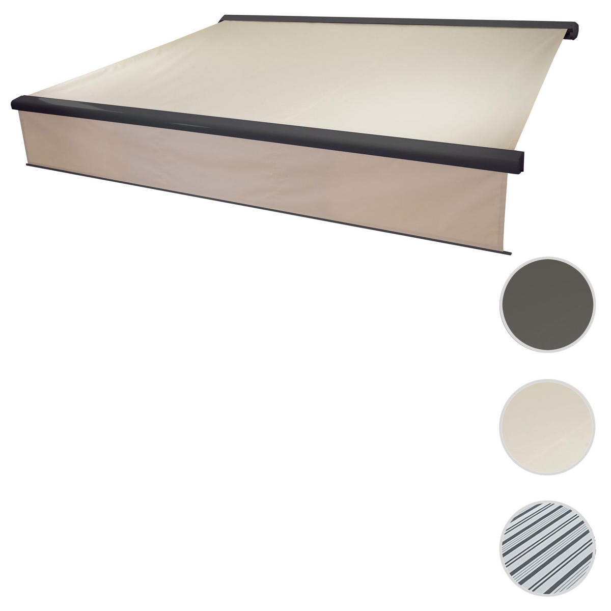 KASSETTEN-MARKISE VOLANT AUSFAHRBAR Cremeweiß, Anthrazit - Anthrazit/Weiß, Textil (450/15/300cm) - MCW