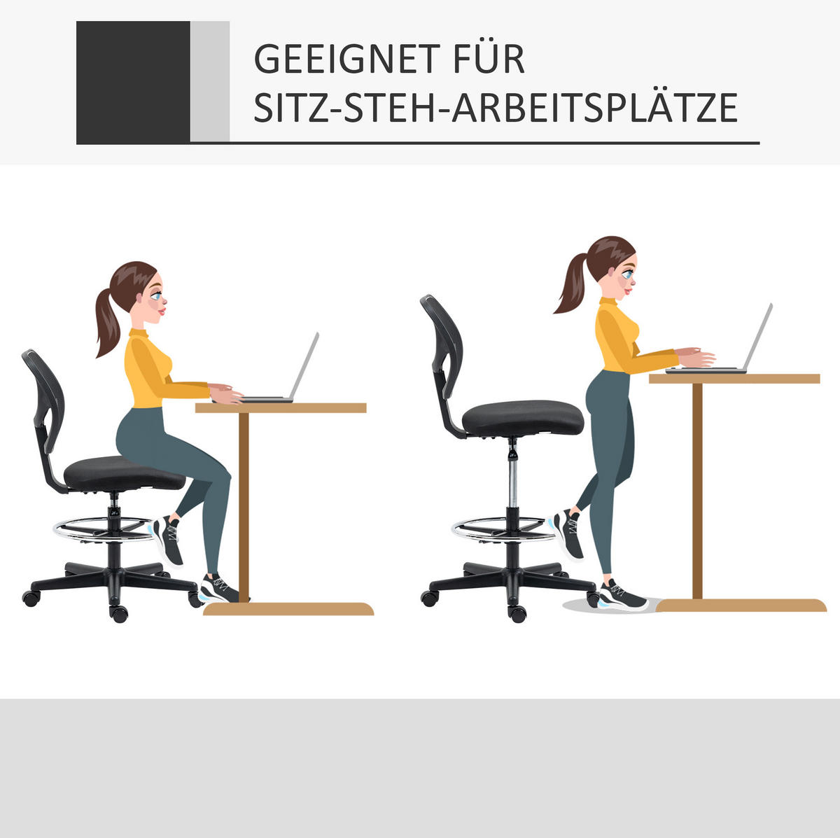 STUHL 59/61/93-113 cm, höhenverstellbar (Sitz 50–70 cm), Mesh-Rücken, Schaumstoffpolster, schwarz - Schwarz, Kunststoff (61/113/59cm) - Redom