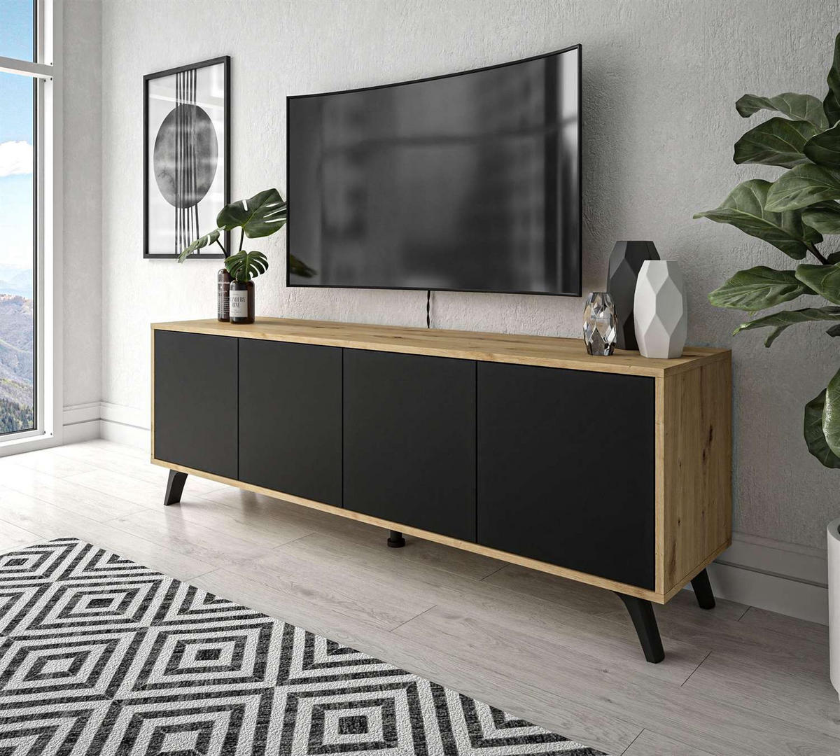 TV-ELEMENT SANAYI III Eiche Artisan/Schwarz - Schwarz, Holzwerkstoff (156/54/38cm) - Lookway