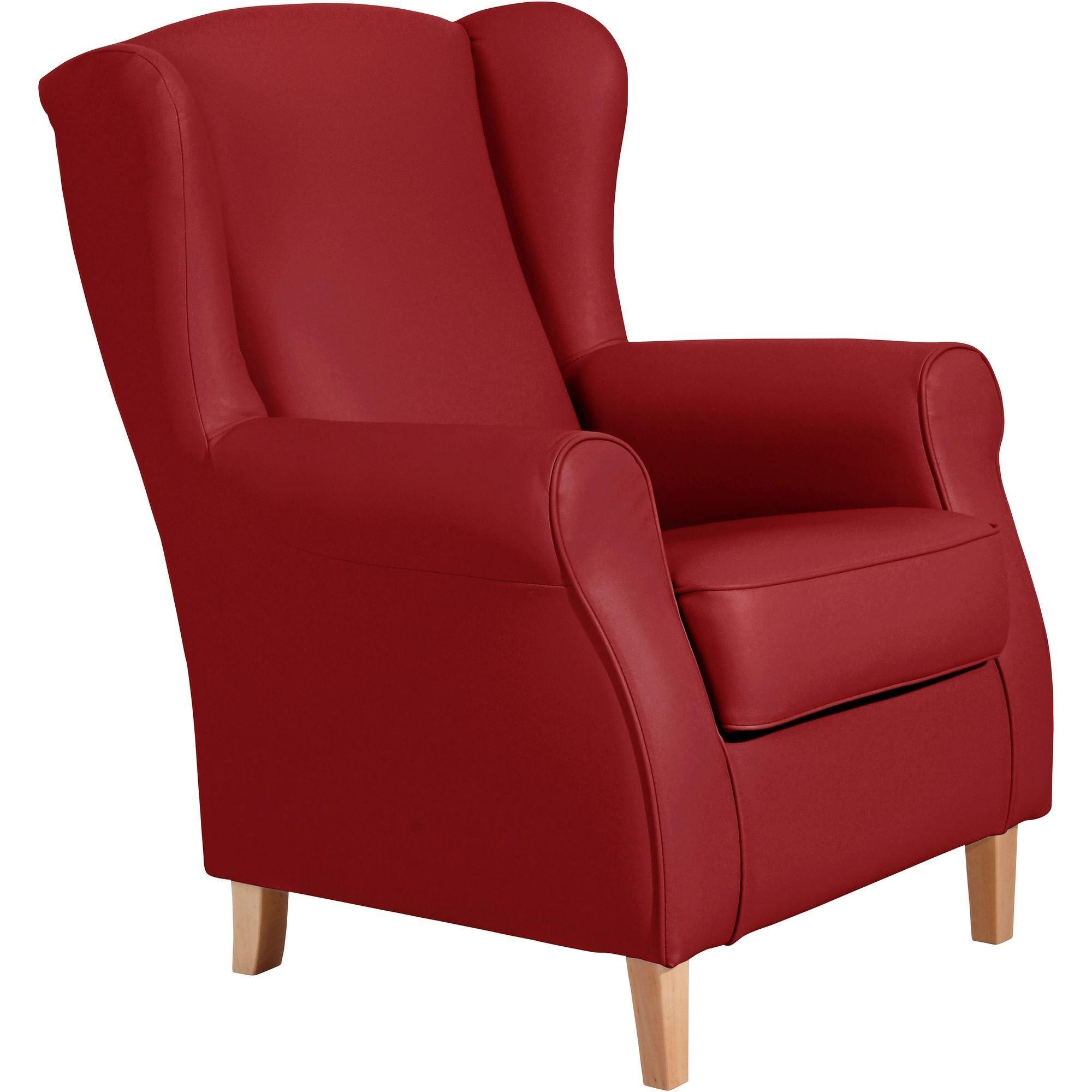 58aufmkessel Ohrensessel Rot, Buche 86x103x77 cm