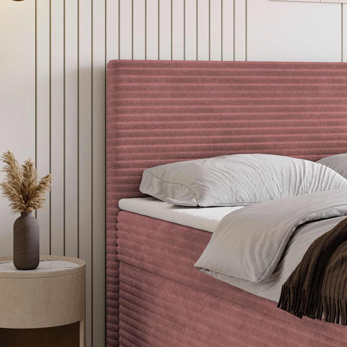 BOXBETT NOLEN 140x200 cm mit Matratze und Topper - Rosa - Rosa, Holz (140/200cm) - MASSENO