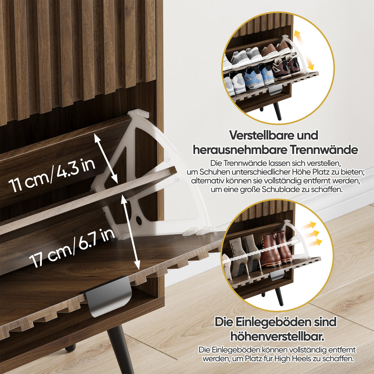SCHUHSCHRANK Walnuss 60/24/95 cm - Walnussfarben, Holzwerkstoff (60/95/24cm) - PANGIVO
