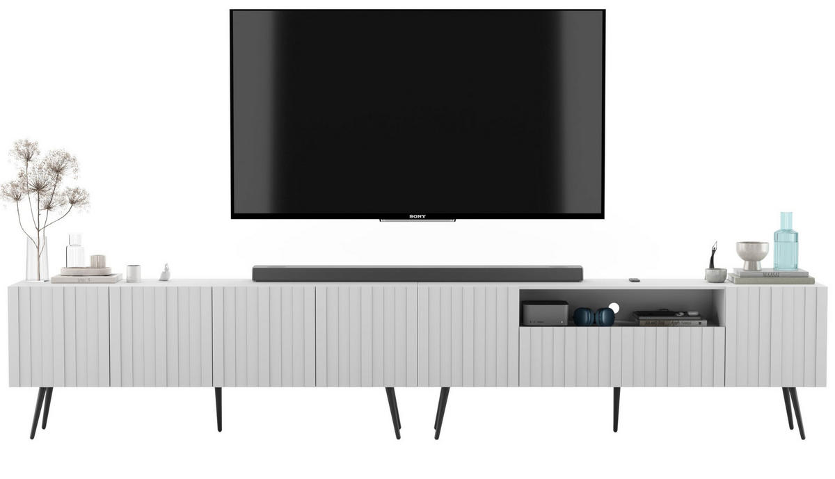 TV-LOWBOARD 2er-Set Elpis2 Weiß matt mit schwarzen Metallbeinen150 cm - Schwarz/Weiß, Holzwerkstoff (300/60.5/36.5cm) - Meble Lindner