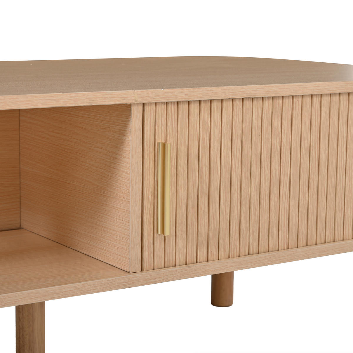 COUCHTISCH in Naturfarben mit Rolltor und offenen Fächern für Wohnzimmer, B110/T55/H45 cm - Naturfarben, Holzwerkstoff (55/110/45cm) - STILVORA