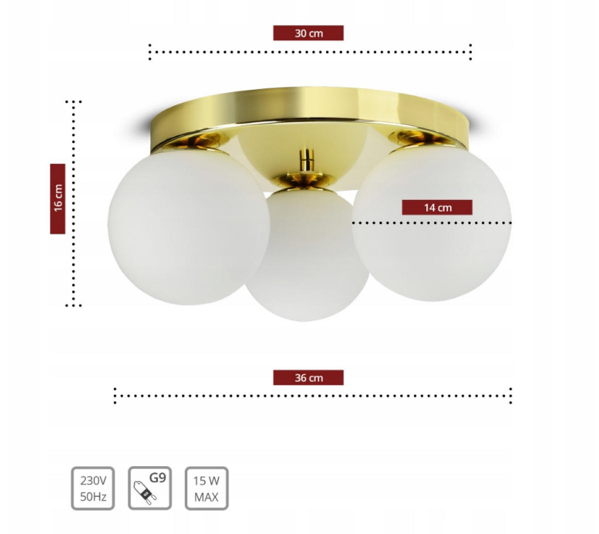 DECKENLEUCHTE GOLDGLAS - Goldfarben/Weiß, Glas/Metall (36/36/16cm) - kiki design