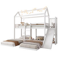 POSCHODOVÁ posteľ 90/200 cm biela s tromi lôžkami, šmykľavkou a úložným priestorom z borovice a MDF - biela, drevo (90/200cm) - OKWISH