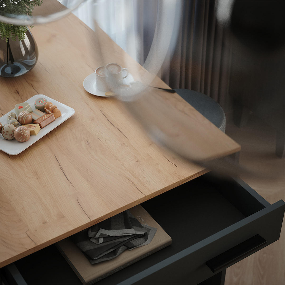 STOJACÍ BAROVÝ STŮL SE ŽIDLEMI Repose Antracit - medově dubová/antracitová, kompozitní dřevo (100/67/106cm) - Vicco