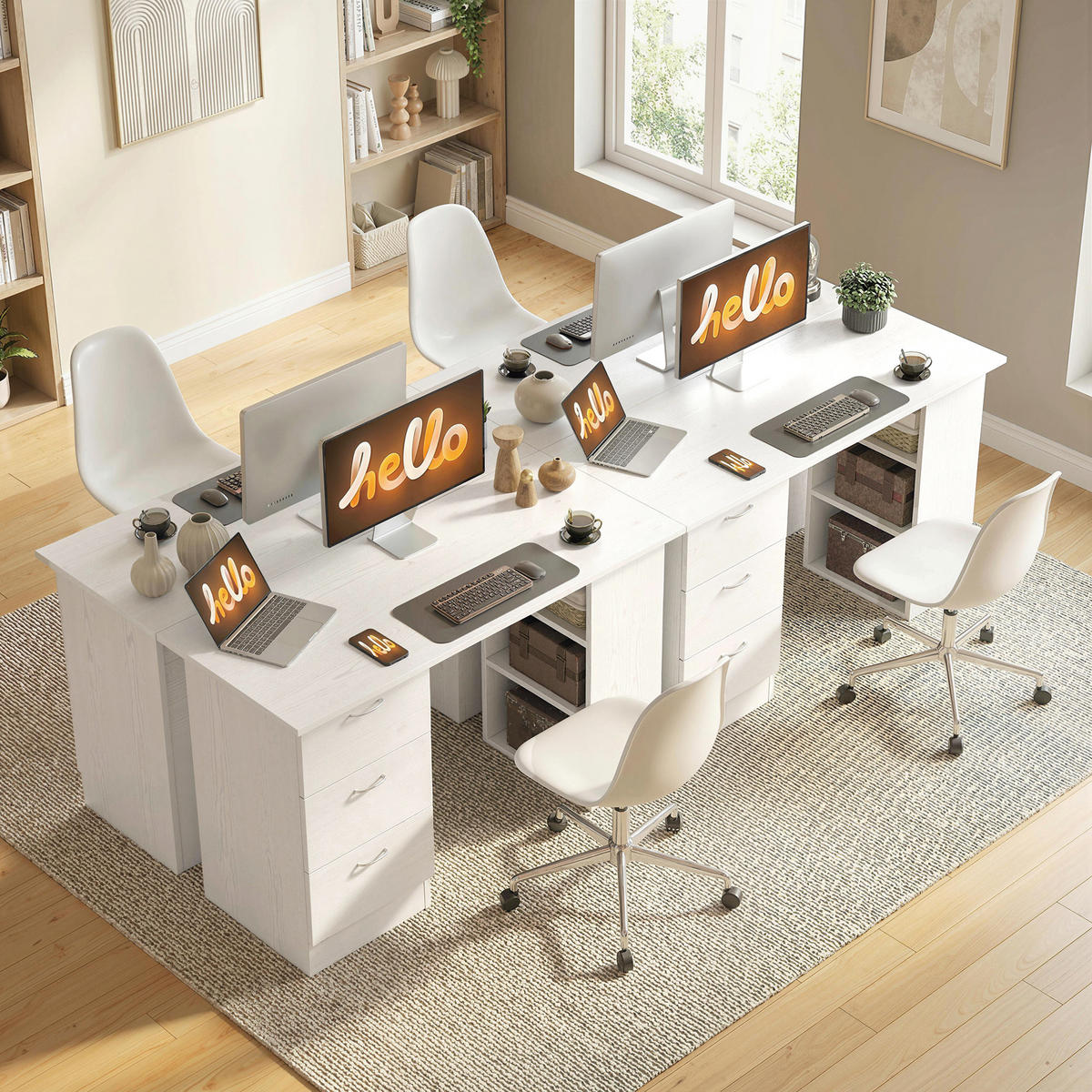 SCHREIBTISCH Weiß mit Schubladen und Regalfächern 120/49/72 cm - Weiß, Holz (49/120/72cm) - PANGIVO