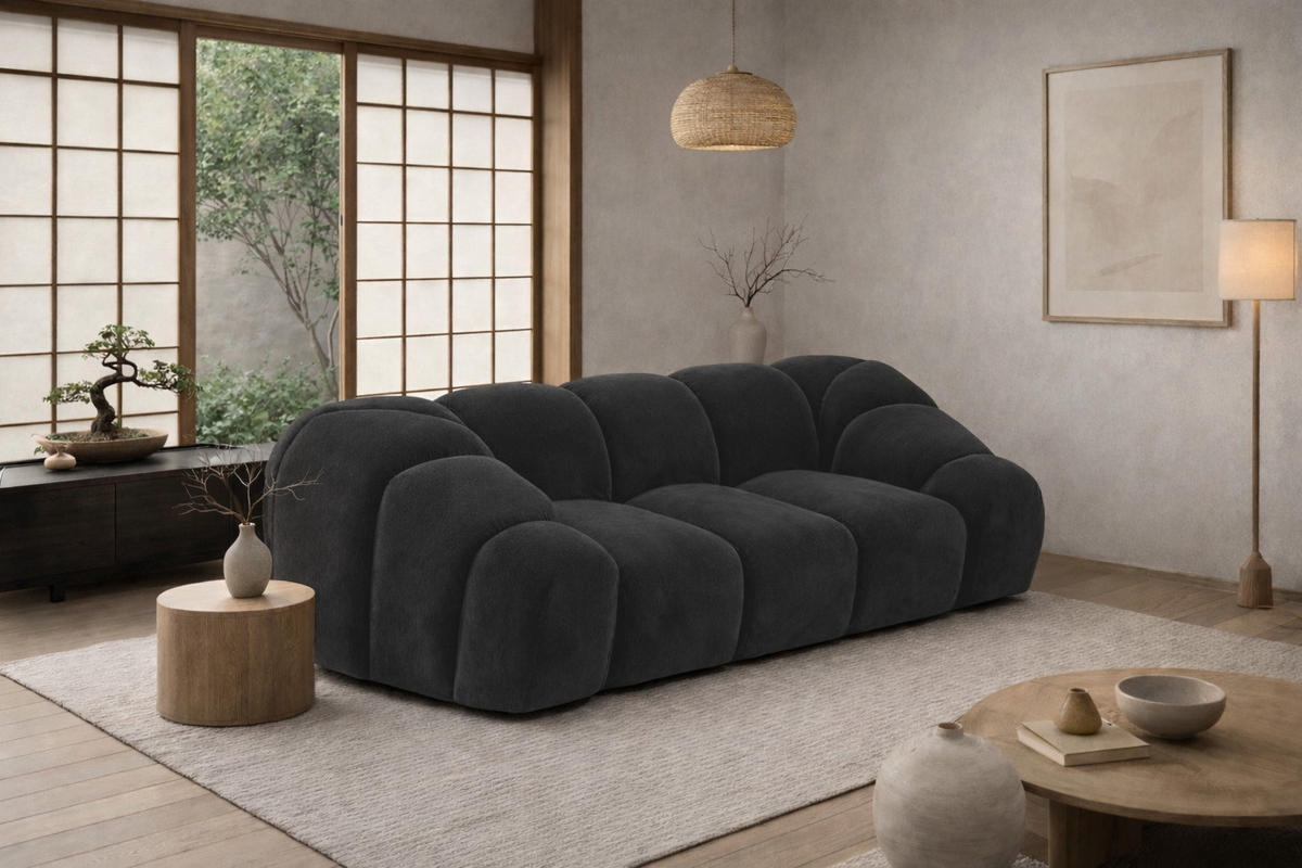 SOFA 2-Sitzer modular, Veloursstoff Bluvel, Schwarz, CROISSANT - Schwarz, Holz (200/72/115cm) - Kaiser Möbel