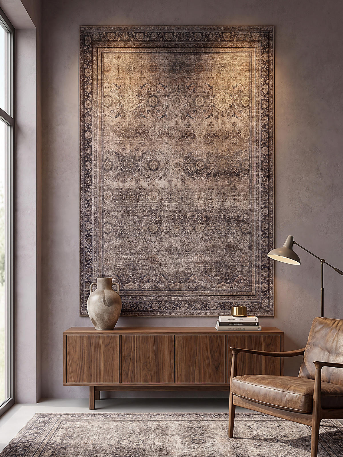 TEPPICH Kurzflor, waschbar, mit floralen Ornamenten, VERNANTE in Braun-Grau, 120 x 170 cm - Braun, Textil (120/170cm) - KADIMA DESIGN