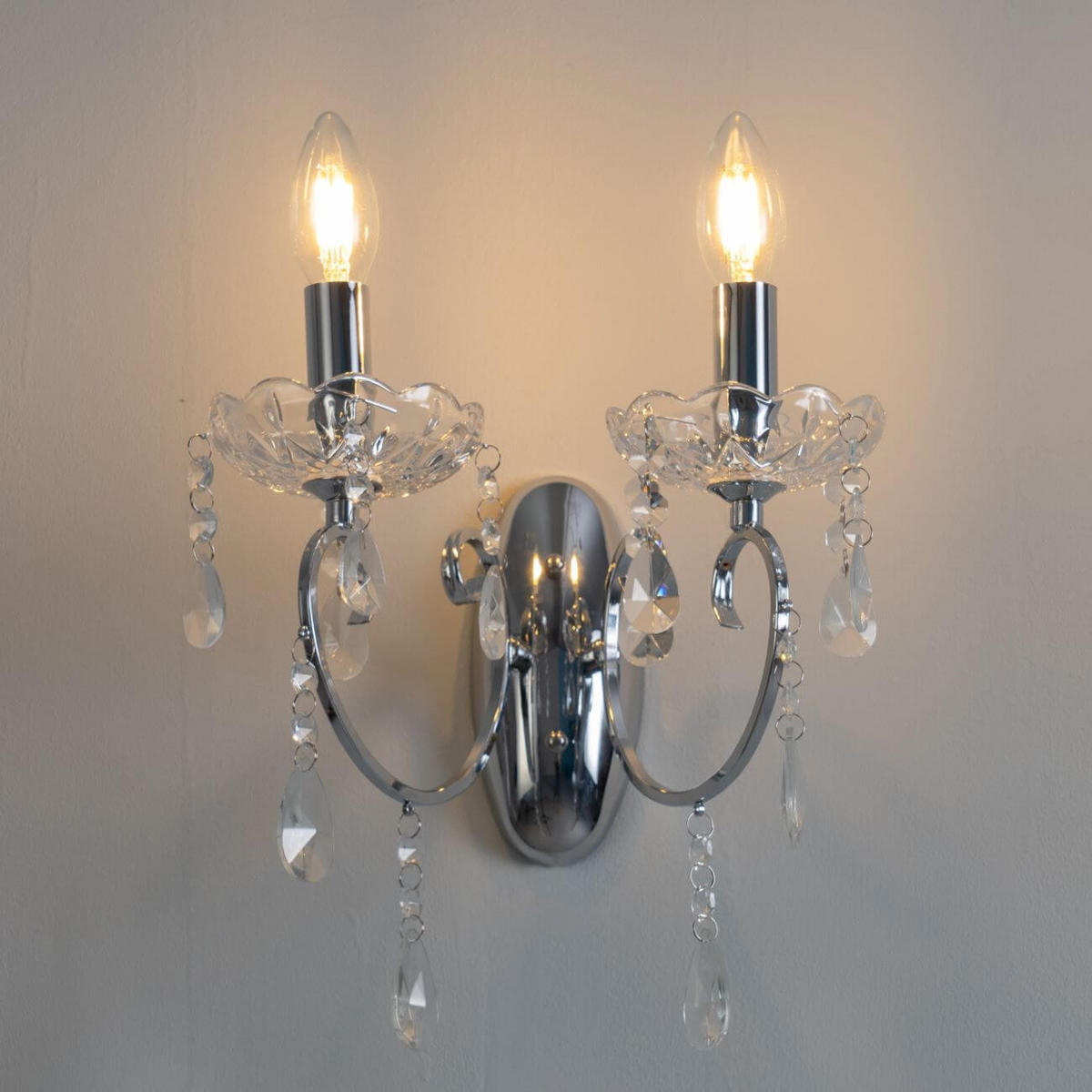 WANDLEUCHTE Pavia, Silber/Chrom, 28cm - Chromfarben, Glas (20/28/25.5cm) - KOSILUM