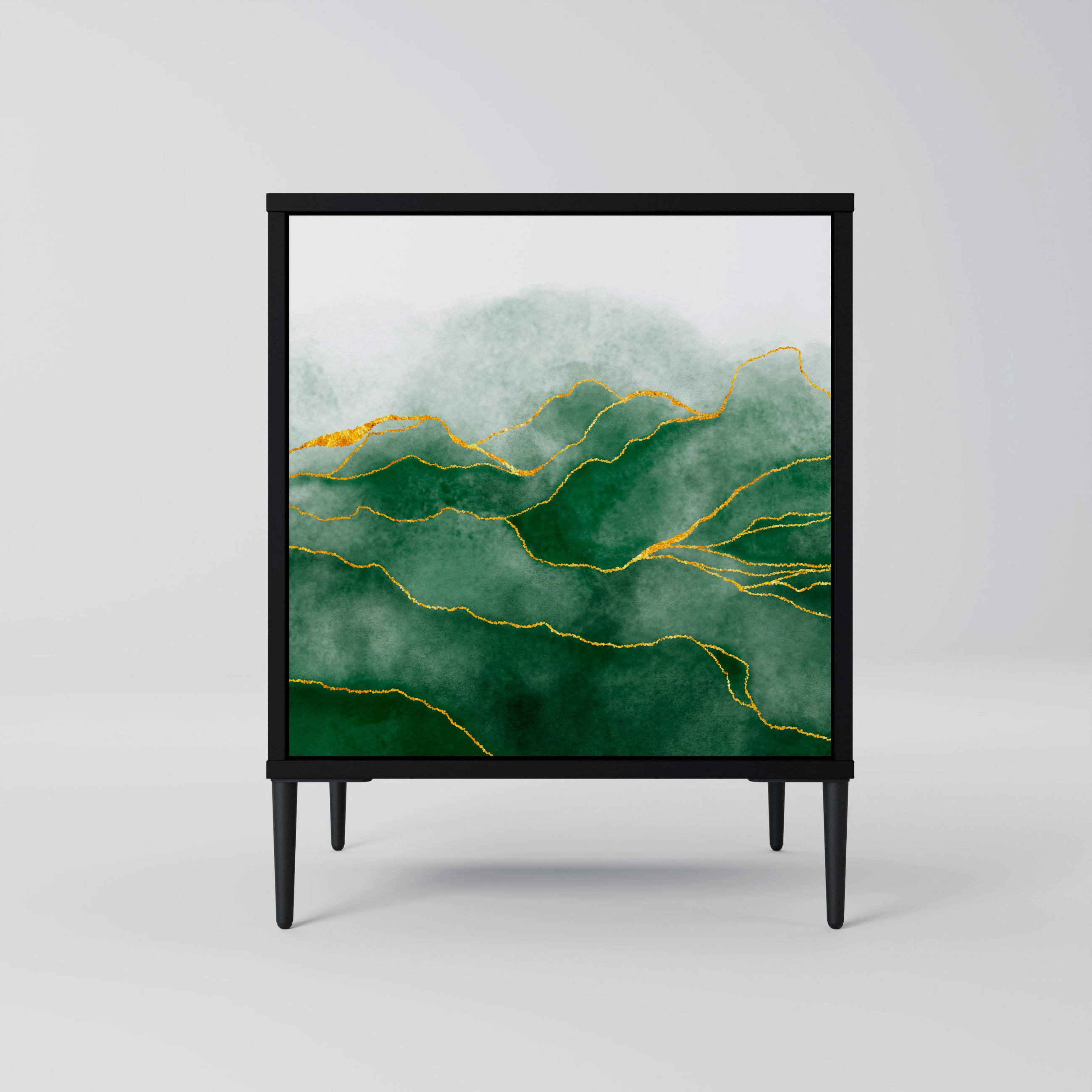 SIDEBOARD EXPENSIVE NATURE, Schwarz, 57,5x42x72,5 cm, Schwarze Metallfüße - Multicolor/Schwarz, Holzwerkstoff/Metall (57.5/72.5/42cm) - SpaceRebels