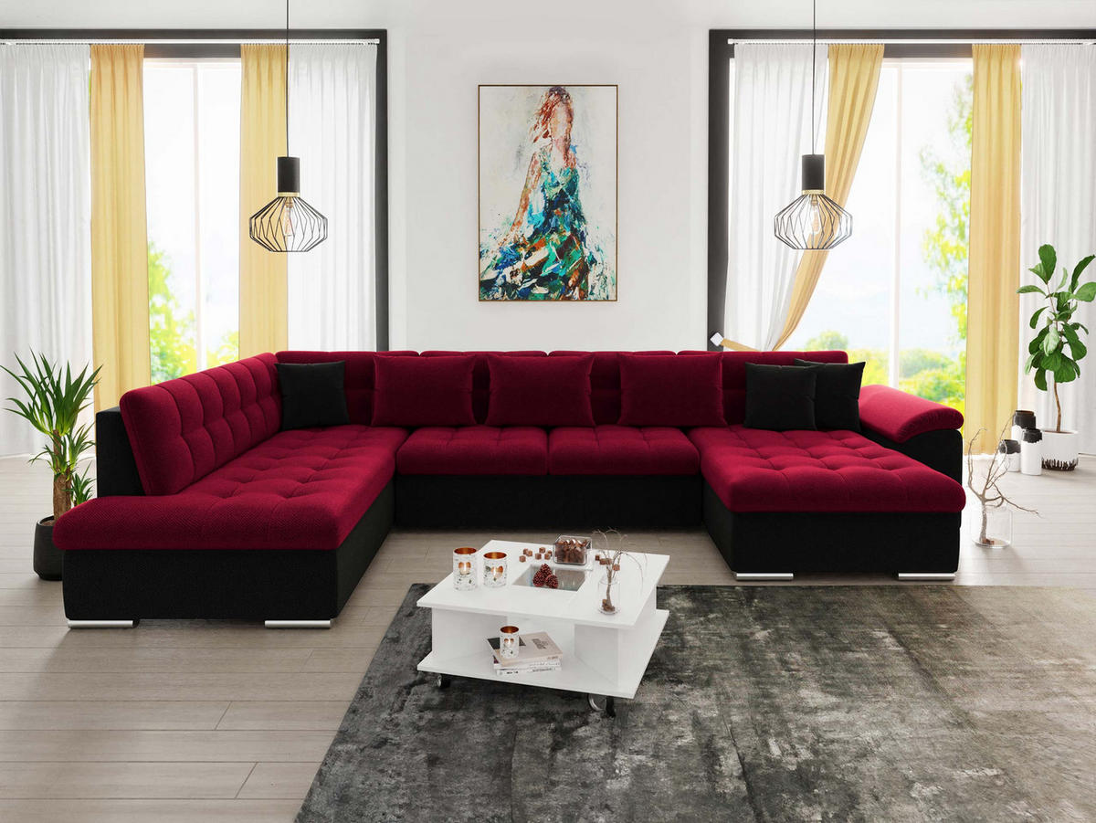 WOHNLANDSCHAFT Niko Bis, Seite: Rechts - Rot, Holz/Textil (348/76/205cm) - MIRJAN24