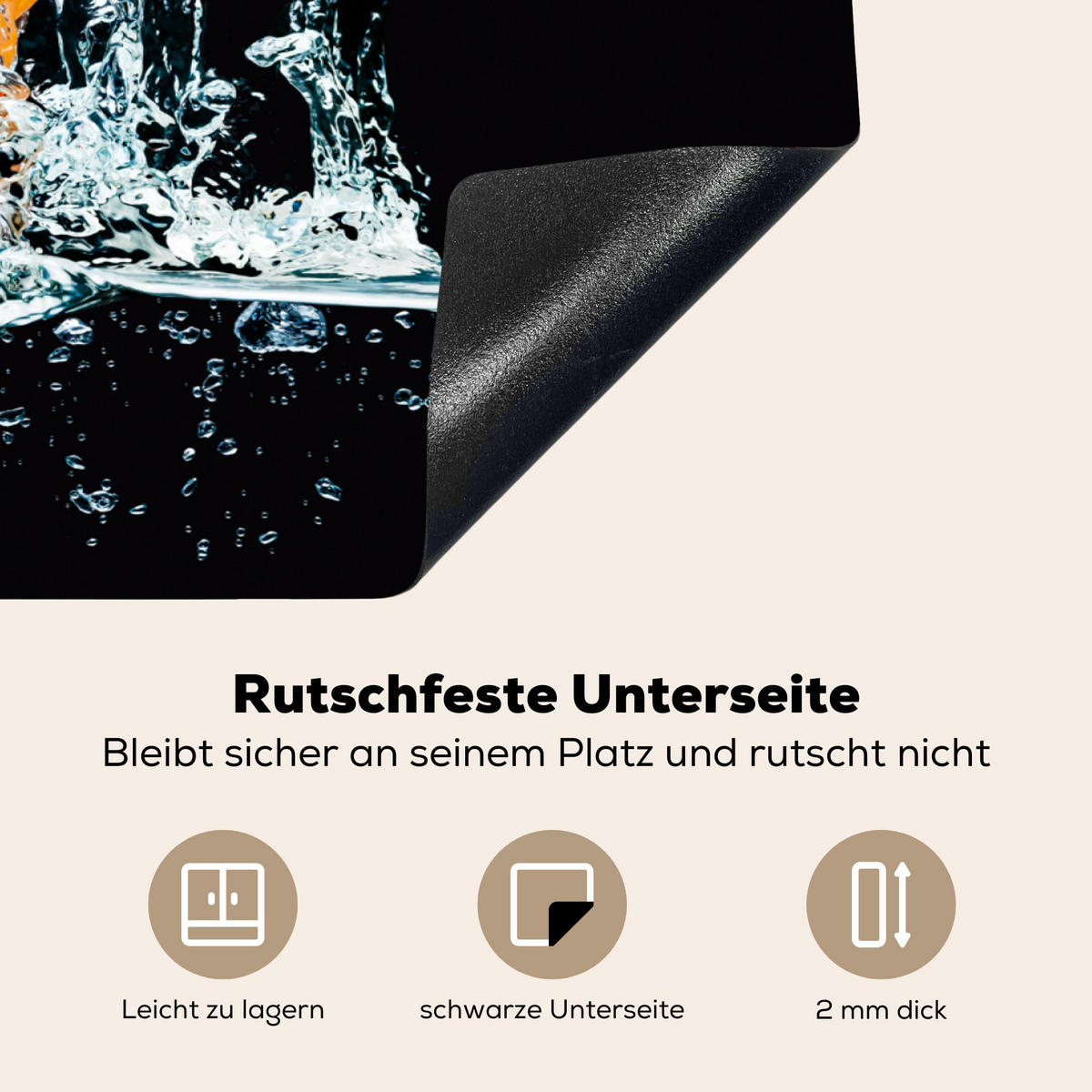 HERDABDECKPLATTE Wasser - Obst - Orange - Erdbeere - Kirsche - Schwarz Herdabdeckung Induktionsfeld 75x52 cm - Orange, Kunststoff (75/52/0.2cm) - MuchoWow