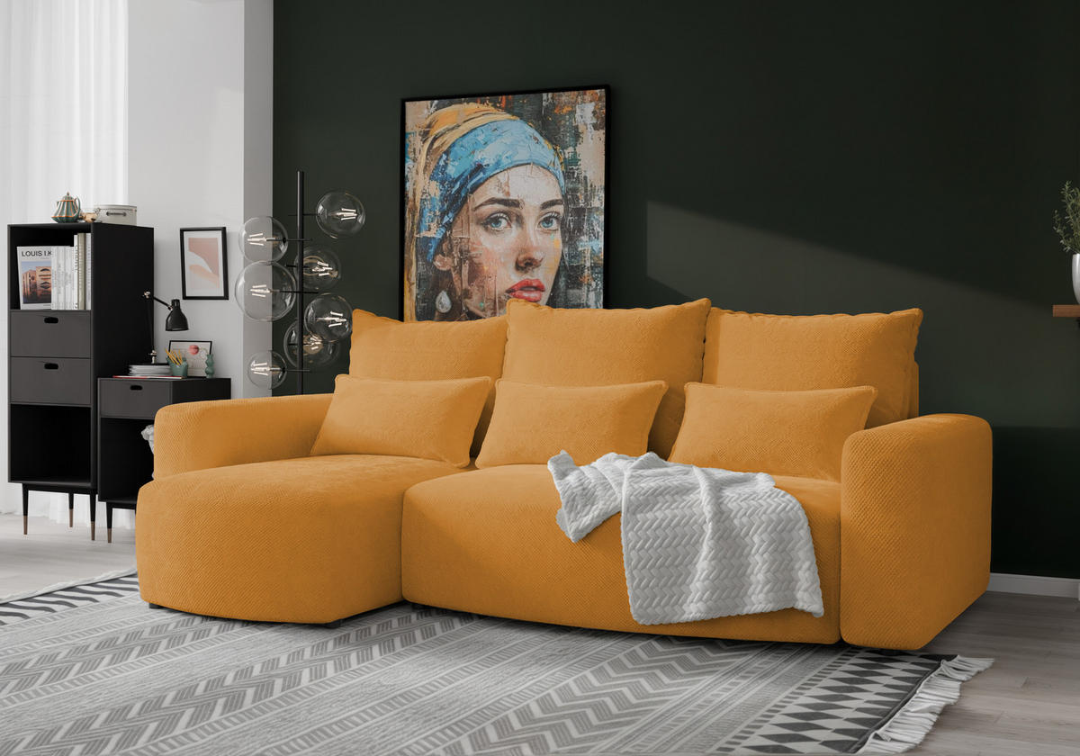 ECKSOFA Travis mit Bettkasten und Schlaffunktion, L-Form, Cord, Universal - Honig, Holzwerkstoff (248/148cm) - 4ALL HOME