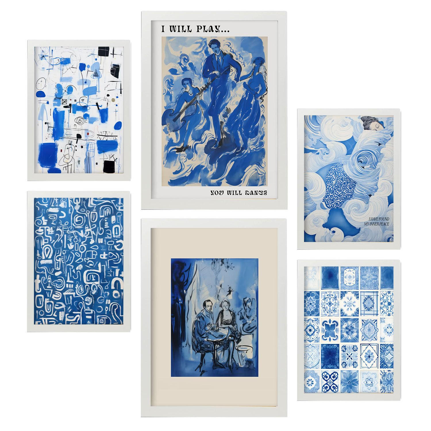 POSTER Set Mit 6 Reichlich Formen In Vielseitiger Stil A3 & A4 Weißer Rahmen - Weiß, Papier (29/3cm) - Nacnic