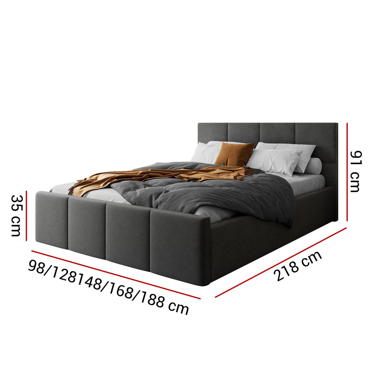 POLSTERBETT AVA 140x200 cm Boston Brown, 34 Holzlatten, Kopfteil 91 cm - Braun, Textil (140/200cm) - Lookway