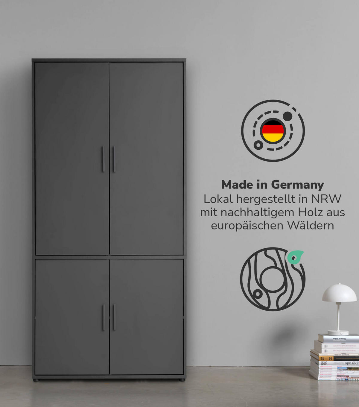 KLEIDERSCHRANK Der Grenzenlose - Anthrazit, Holzwerkstoff (90/187/58cm) - Mokebo