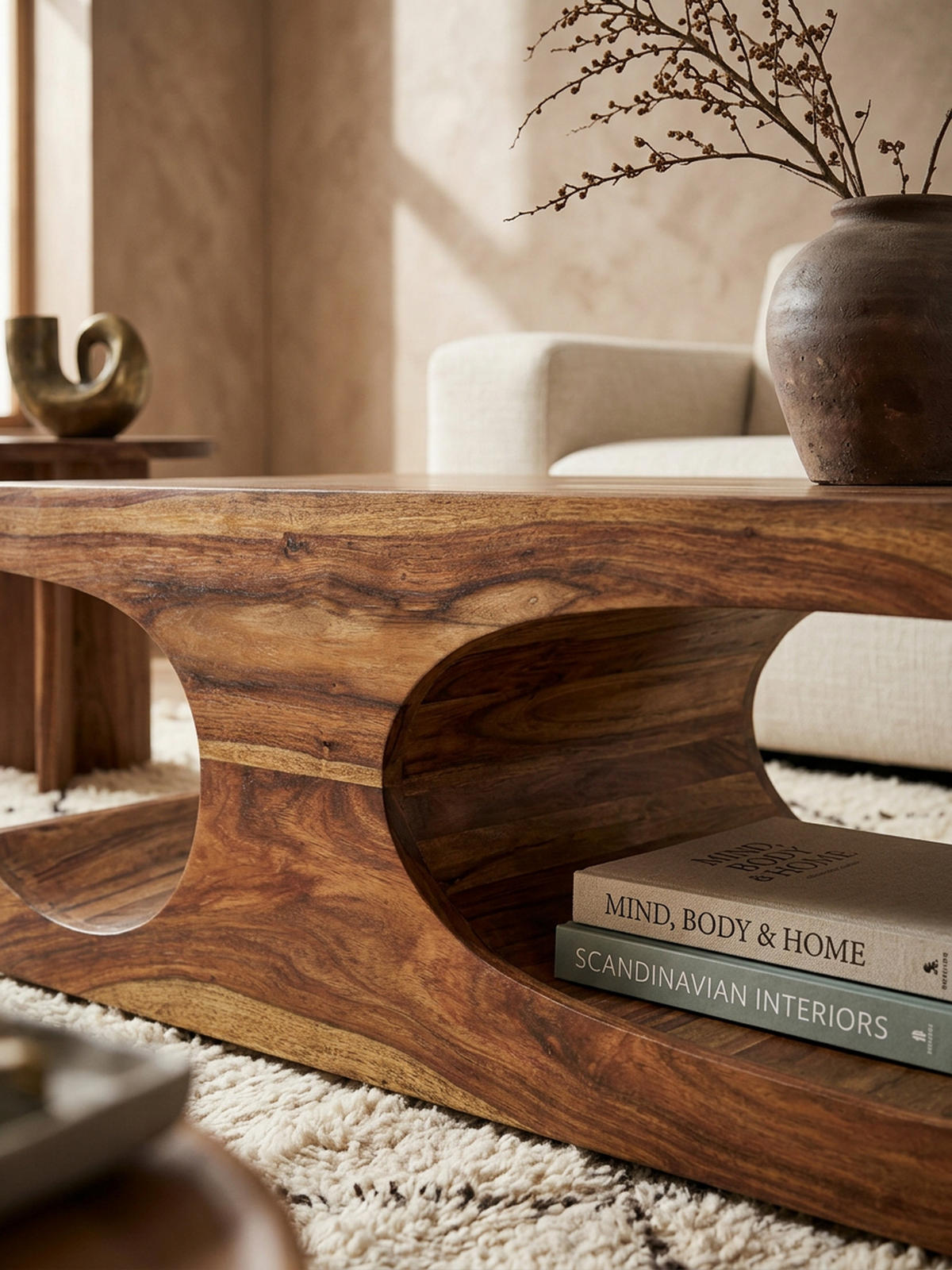 COUCHTISCH Massivholz mit zwei Ablagefächern, handgefertigt und pflegeleicht, Braun 118x70x38 cm - Braun, Holz (70/118/38cm) - KADIMA DESIGN