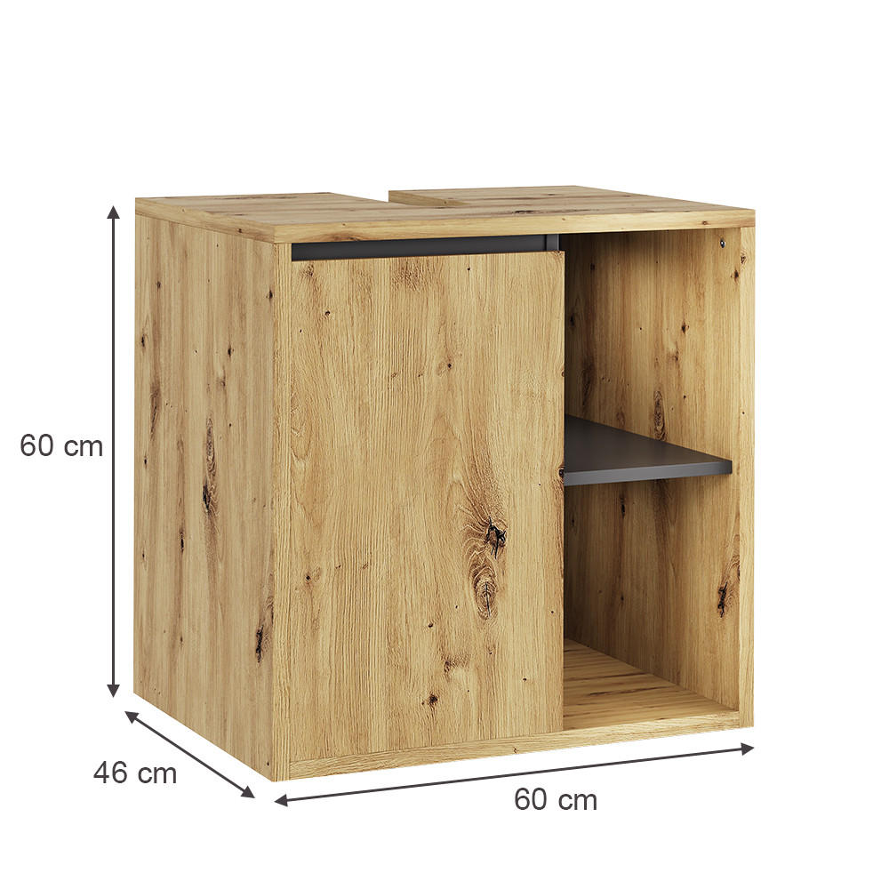 WASCHBECKENUNTERSCHRANK Viola Artisan/Grau 60 x 60 cm mit offenen Regalen - Hellgrau/Grau, Holzwerkstoff (60/60/46cm) - Vicco