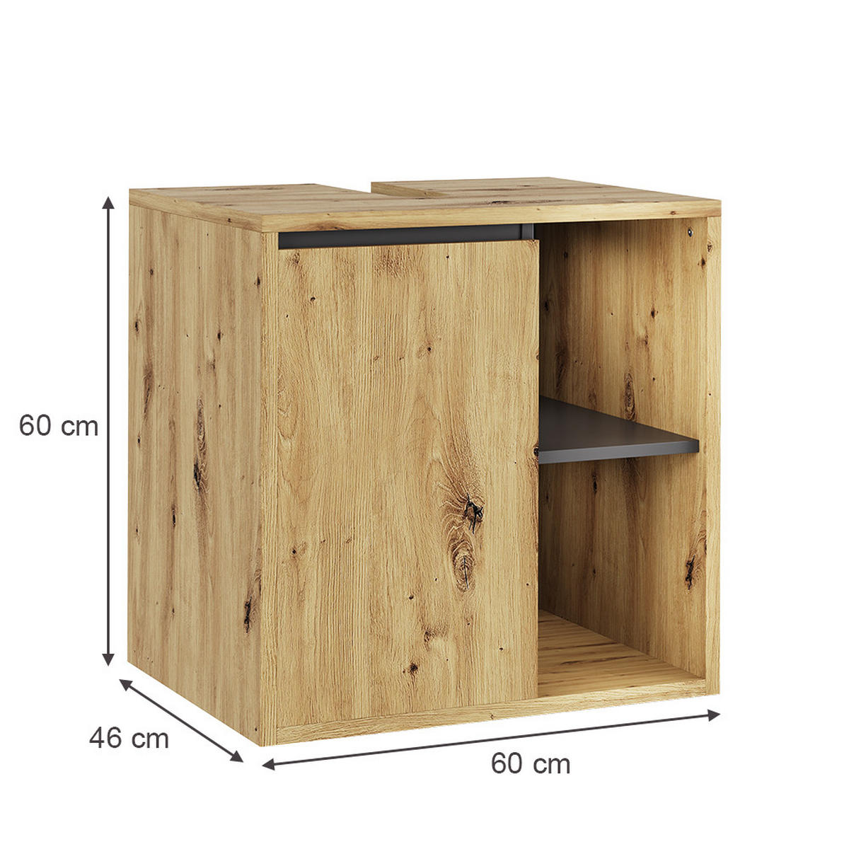 WASCHBECKENUNTERSCHRANK Viola Artisan/Grau 60 x 60 cm mit offenen Regalen - Hellgrau/Grau, Holzwerkstoff (60/60/46cm) - Vicco