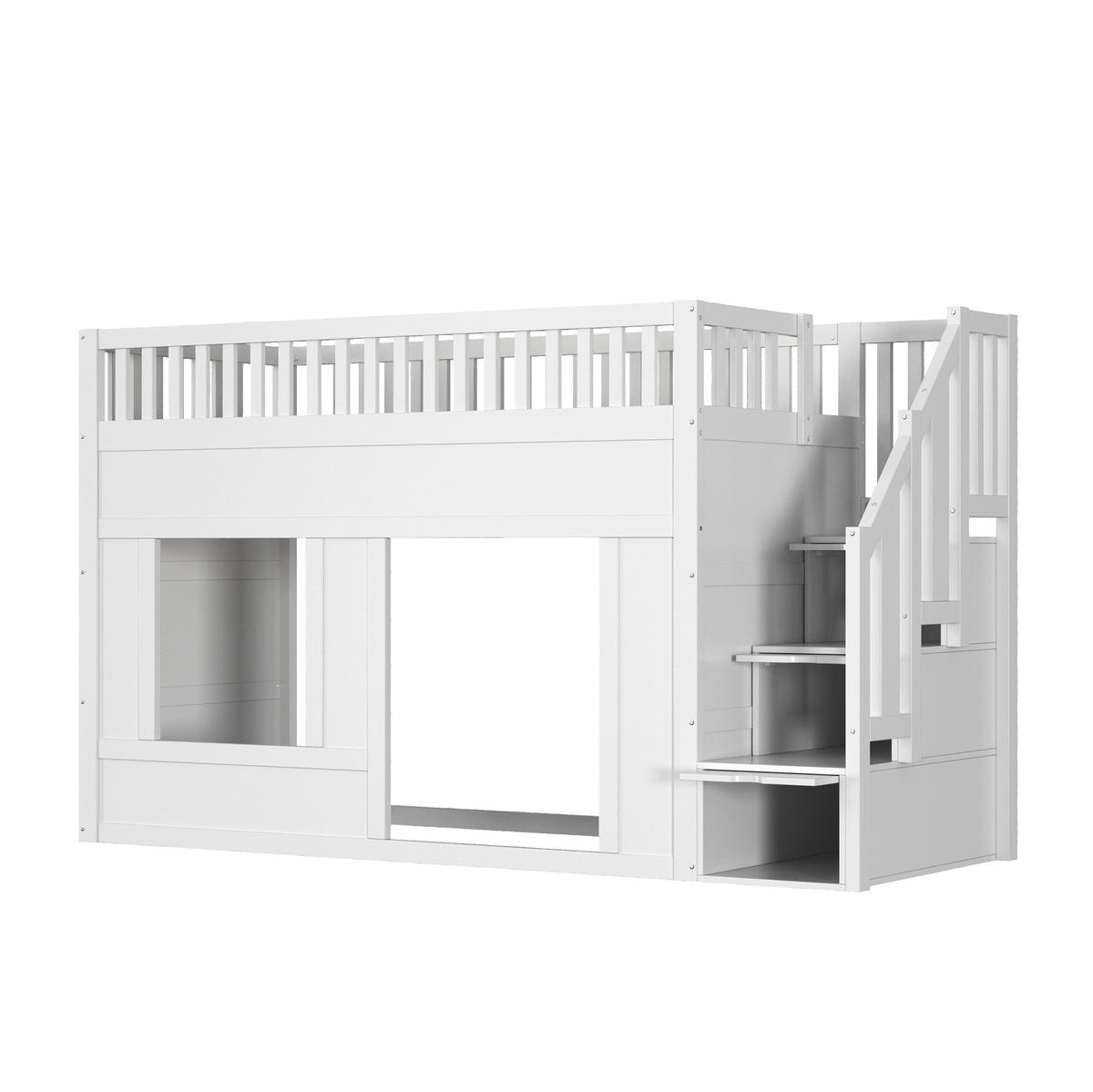 HOCHBETT 90/200 cm mit Treppenschrank, Stauraum und umbaubarem Spielbereich, Weiß - Weiß, Holzwerkstoff (90/200cm) - Redom
