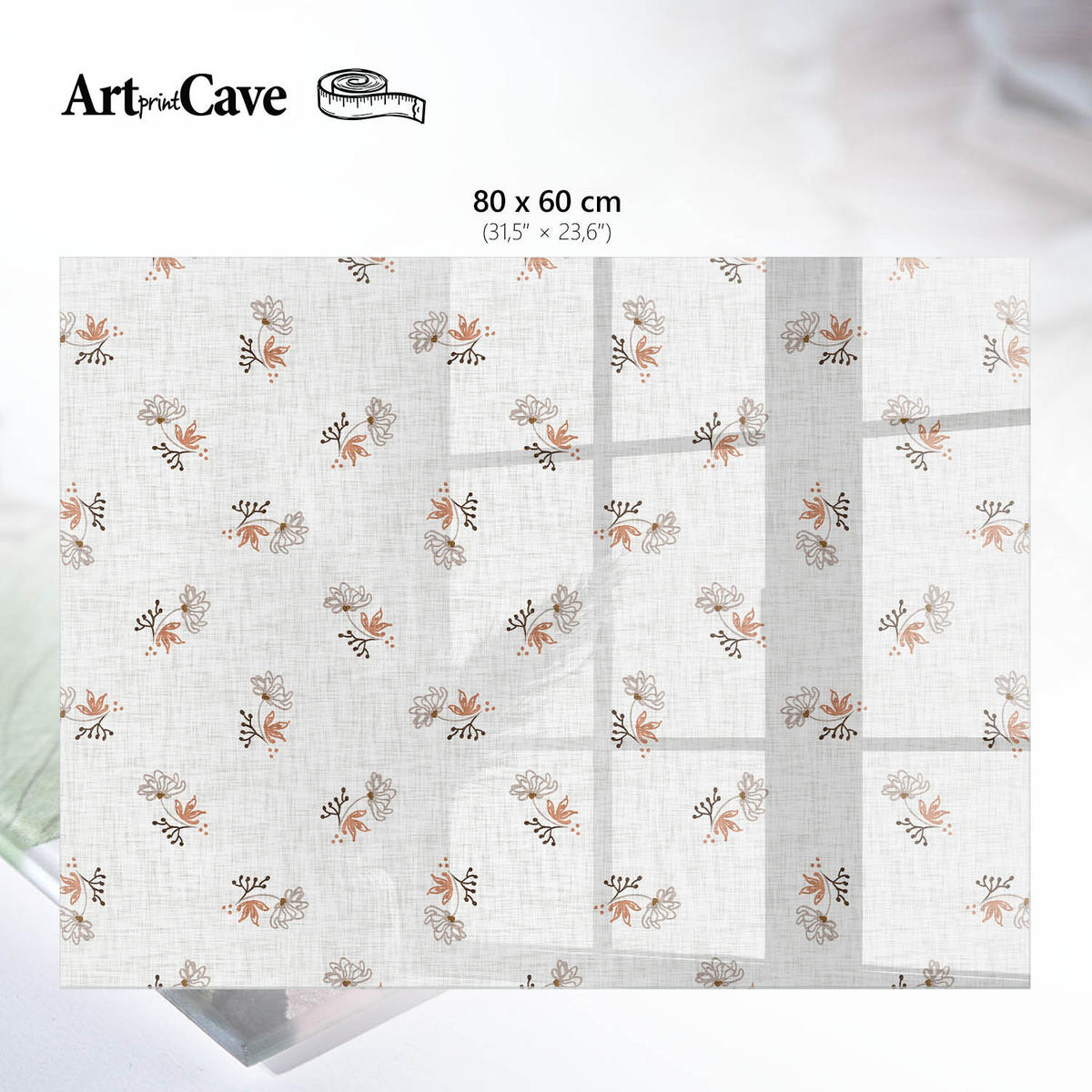 GLASPLATTE 80x60 cm – Pflanzenmuster - Grau, Glas (0.4/80/60cm) - ArtPrintCave