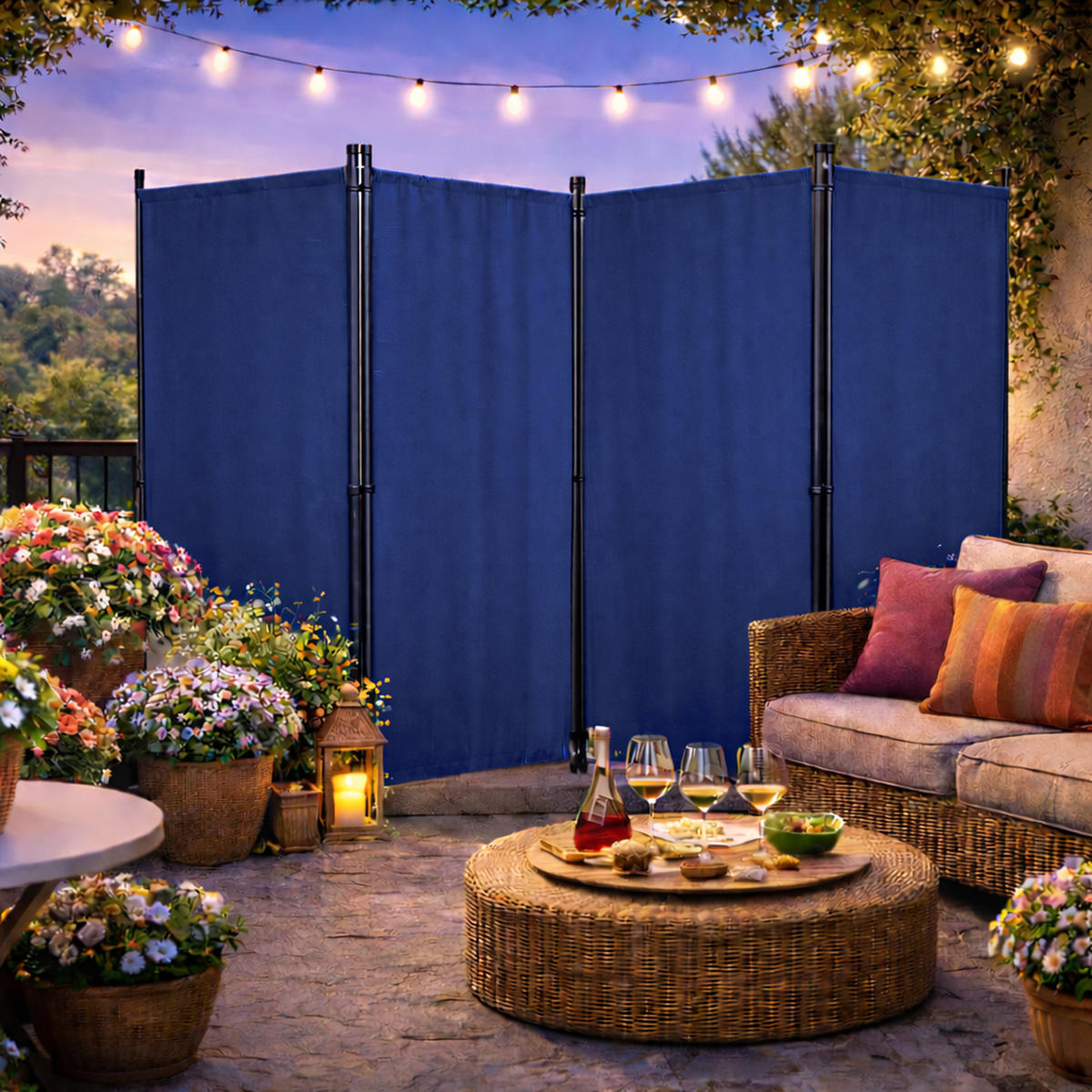 PARAVENT 4-tlg. 220x165 cm Blau - Blau, Metall (220/170cm) - QUICK STAR