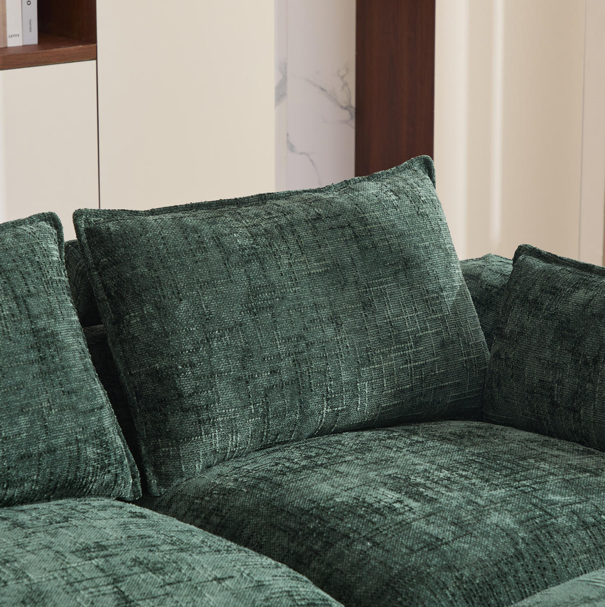 SOFA modular mit Fußhocker 256 x 161 cm Chenille Grün 3-tlg. - Grün, Holzwerkstoff (161/256cm) - Meubliv