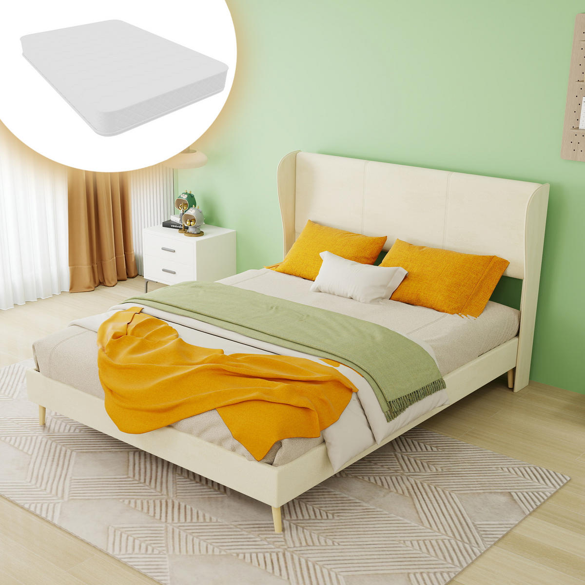 POLSTERBETT 140/200 cm DE-32997 mit Kopfteil und Matratze Beige - Beige, Metall (140/200cm) - ComfortXL