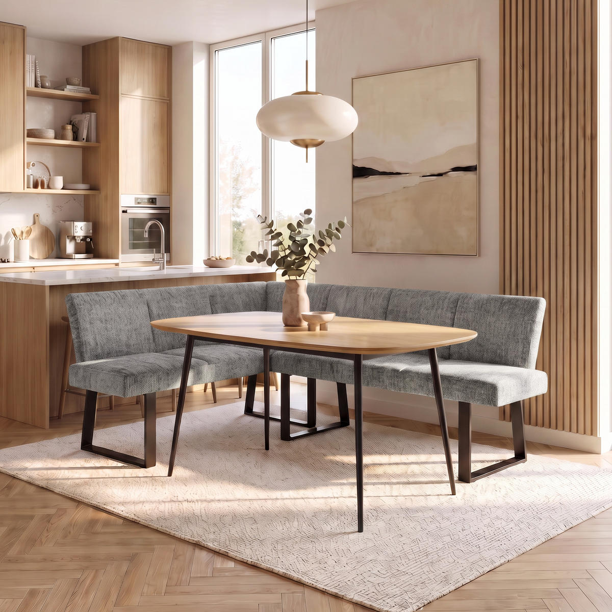 ECKBANK Velto 203x162 cm, mit Metallbeinen, Raven-Stoff, Grau - Schwarz/Grau, Metall (203/162cm) - Beautysofa