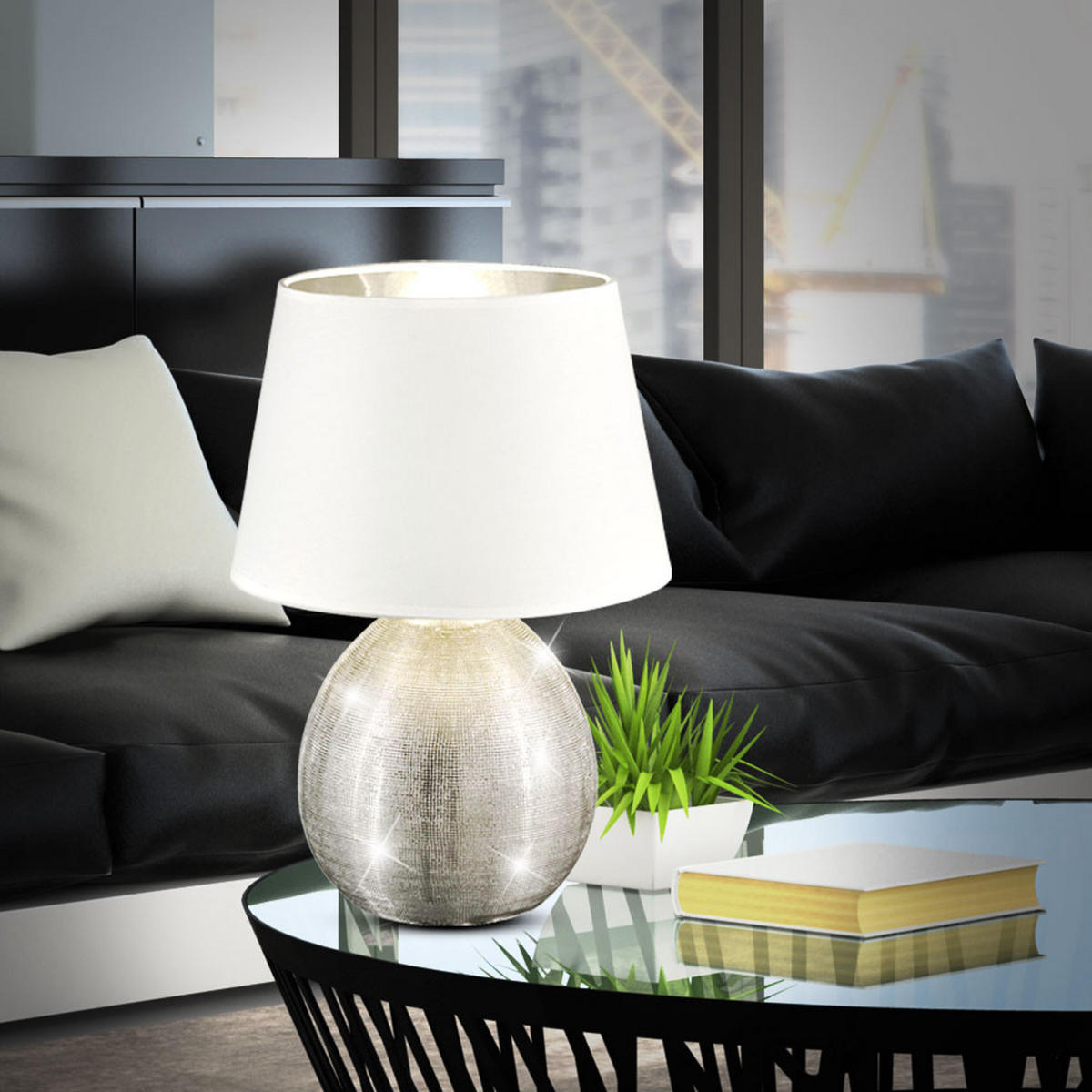 LED TISCHLEUCHTE LUXOR Silber Keramik - Silberfarben, Textil (24/24/35cm)