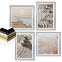 WANDBILDER 4er Set - 50x50 cm & 40x60 cm Silberner Rahmen - Wellen, Sand, Wasser, Steine, Strand - Silberfarben, Kunststoff (50/50cm) - ArtPrintCave