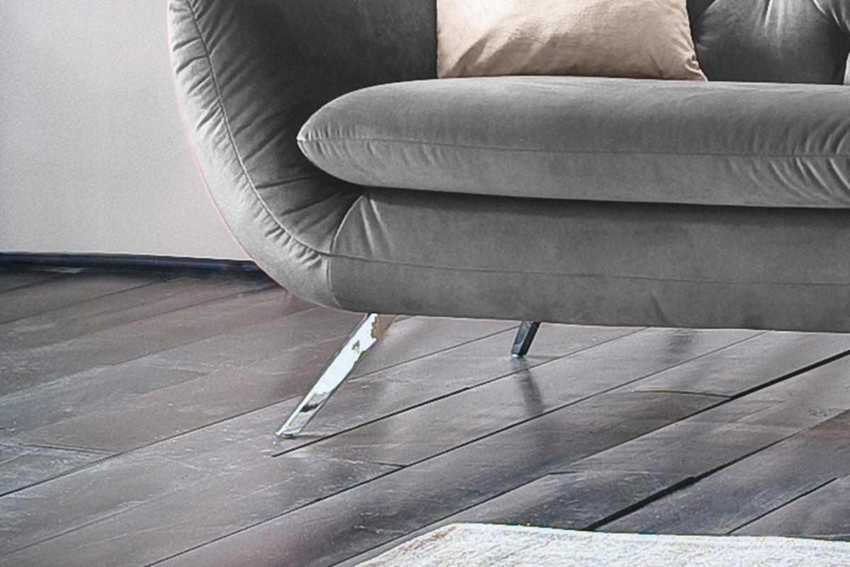 SOFA CHARME Grau Velvet - Silberfarben/Grau, Textil/Metall (225/94/95cm) - KAWOLA