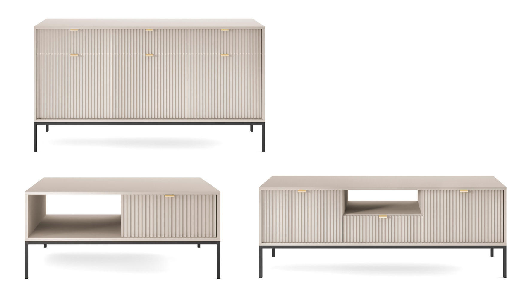 Feldmann-Wohnen Wohnzimmer-Set Kaschmir, Schwarz 308x83x68 cm