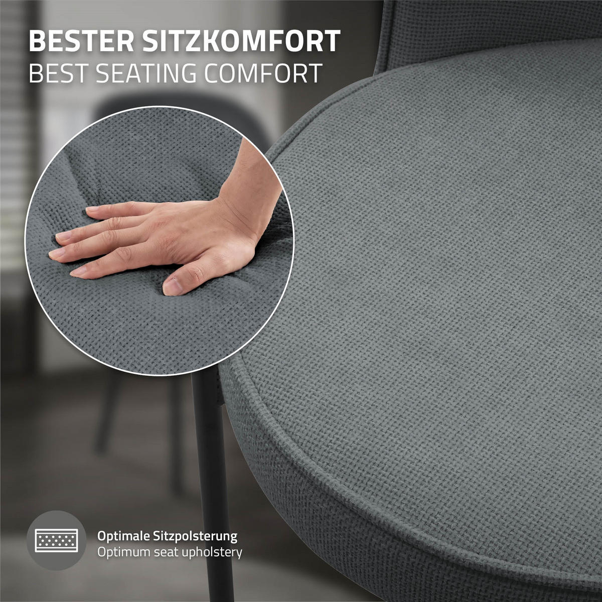 JÍDELNÍ ŽIDLE, sada 2 ks, antracitová, s látkovým potahem - černá/antracitová, kov/textil (50/83/63cm) - ML-DESIGN