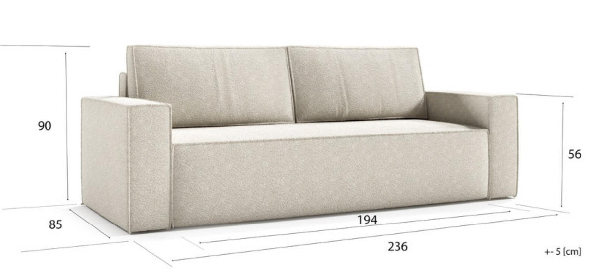 SOFA Beige ARES Bouclé Stoff - Beige, Textil (236/90/85cm) - Sepro Meble