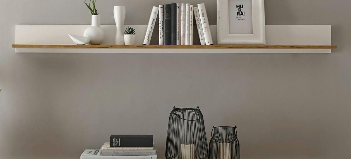 WANDBOARD weiß, Eiche Wotan 170 cm, Wandregal hängend - Eiche Wotan/Weiß, Holzwerkstoff/Metall (170/15/15cm) - Furn.Design